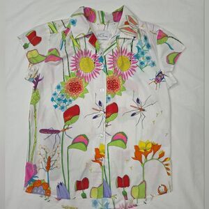 Cat's Pajamas Whimsical Bug and Floral Print Cotton Top XS